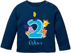 EZYshirt® Geburtstagsgeschenk Baby | 2. Geburtstag niedliche Tiere feiern die zweite Geburtstags Party Body | T-Shirt | Pullover aus Reiner 100% Bio Baumwolle von Ezyshirt