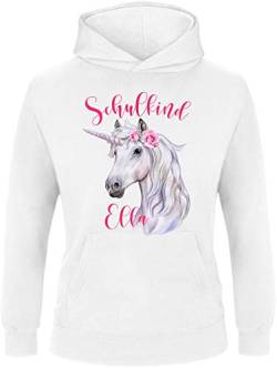 EZYshirt® Schulkind mit Einhorn Watercolour Mädchen T-Shirt mit Wunschnamen Pullover Kinder | Mädchen Kapuzenpullover | Hoodie von Ezyshirt