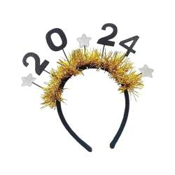 F Fityle 2024 Neujahr Stirnband Kopfschmuck Geschenk Dekoration Stern Stirnband Kopfbedeckung Haarreifen für Urlaub Geburtstag Abschlussball Party Leistung, Gold von F Fityle