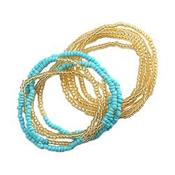 F Fityle 2er Set Bauchkette mit Perlen für Bikini - Eleganter Schmuck für den Sommer, Gold+Blau von F Fityle