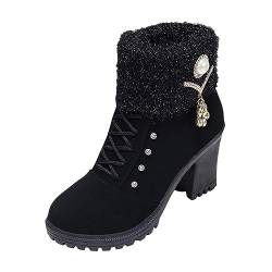 F Fityle Damen-Winterstiefel, Zehenpartie, elegant mit Absatz, mit seitlichem Reißverschluss, kurze Stiefel, Herbst-Winter für Kleider, Schuhe, Schwarz, 39 von F Fityle