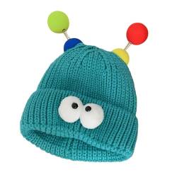 F Fityle Kleine Monster-Strickmütze, Winter Kindermütze, Verdickt Kinderhut Weich, Eltern-Kind Leuchtende Monster Mütze, Niedliche Beanie Hüte, Monster Knit Hat für Wandern Outdoor, Blauer See von F Fityle