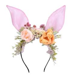F Fityle Stirnband mit, niedliches Anzieh-Haarband mit künstlichen Blumen für Cosplay-Partys, ROSA von F Fityle