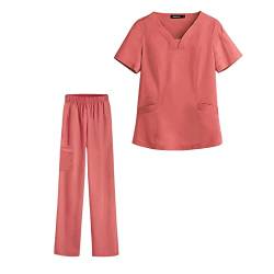 F Fityle Weibliche Frauen Krankenschwester Uniform Stretch Atmungsaktiv Kurzarm Top und Hose Pflegeuniform für Kosmetik Schönheitszentrum Massieren SPA, Orange, m von F Fityle