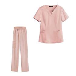 F Fityle Weibliche Frauen Krankenschwester Uniform Stretch Atmungsaktiv Kurzarm Top und Hose Pflegeuniform für Kosmetik Schönheitszentrum Massieren SPA, ROSA, m von F Fityle