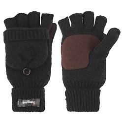 F Flammi Herren Winter Knit Fingerlose Handschuhe Thermo 3M Thinsulate Convertible Fäustlinge Halbfinger-Handschuhe mit Fäustling-Abdeckung, Schwarz, Medium von F Flammi