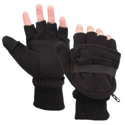 Herren 3M Thinsulate Fleece Fäustlinge mit Fingern, kaltes Wetter, wandelbare Fäustlinge, Halbfinger-Thermo-Handschuhe für den Winter - Schwarz - Einheitsgröße von F Flammi