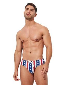 F plus R Herren-Bikini-Slip, USA-Flagge, Sterne, niedrige Taille, Strand-Badeanzug, Streifen, XL von F plus R