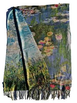 Schal aus Viskose und Lurex, Doppeldruck, für Damen, mit Regenschirm und Seerosen von F&T