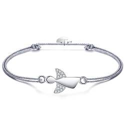 F.ZENI Damen Armband Schutzengel 925 Sterling Silber Armbänder Glücksbringer für Frauen und Mädchen 24cm Einstellbare Handarbeit Geflochtenes von F.ZENI