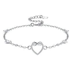 F.ZENI Damen Fußkettchen 925 Sterling Silber Infinity Bein Armband mit funkelnden Zirkonia für immer Liebe Übergroßes Armband Schmuck für Frauen Mädchen (Weißes Gold 1) von F.ZENI