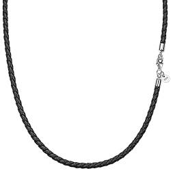 F.ZENI Lederkette Herren 925 Sterlingsilber Karabinerverschluss Echt leder Halskette 3mm breit Herren Damen Kette für Anhänger charm 40-65cm DIY Schmuck mit Geschenkbox (60cm, Schwarz - Dark Braided) von F.ZENI