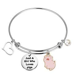 FAADBUK Lustiges Schweine-Armband, Tierliebhaber, Geschenk, nur ein Mädchen, das Schweine liebt, Schmuckarmband, Schweine-Liebhaber, Geschenk, Schweine-Schmuck, Metall, Edelstahl, 6.5 cm, Metall, von FAADBUK