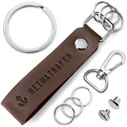 FABACH Leder Schlüsselanhänger mit wechselbarem Schlüsselring in Geschenkbox - Haus Schlüssel Anhänger für Schlüsselbund der Wohnung und Hausschlüssel - Heimathafen von FABACH