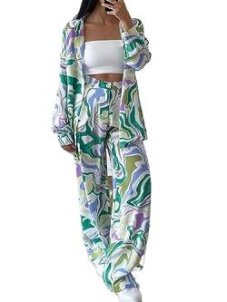 Herbst Druck Hosen Set 2 Stück Frauen Outfits Langarm Shirts Weibliche Frühling Hohe Taille Lange Hosen Anzüge (Color : Print, Size : XL) von FABROX