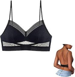 Bralette, V-Ausschnitt Top BH, Bralette Damen, Schlafen BH,Push up Spitze BH T-Shirt Bra Rückenfrei Unsichtbar für Kleid Abendkleider, Ballkleider, Brautkleider für Frauen, Mädchen (01#Black, S) von FACAIAFALO