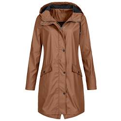 FACAIAFALO Damen Regenjacke Regenmantel Softshelljacke Friesennerz Parka PU Windbreaker mit Kapuze wasserdicht von FACAIAFALO