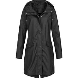 FACAIAFALO Damen Regenjacke Regenmantel Softshelljacke Friesennerz Parka PU Windbreaker mit Kapuze wasserdicht von FACAIAFALO