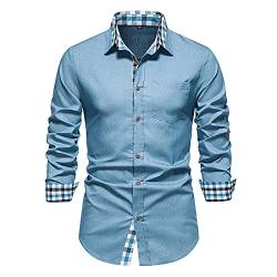 FACAIAFALO Herren Hemd Plaid Button Stehkragen Slim Fit Langarmshirt Langarmhemd Bügelfreies Business Formale Anzug Party Hochzeit T Shirt Herbst Tartan Pullover Verschluss Sweatshirts Top, L von FACAIAFALO