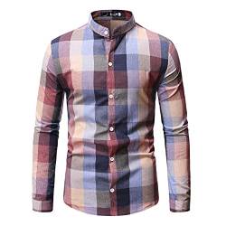 FACAIAFALO Herren Hemd Plaid Button Stehkragen Slim Fit Langarmshirt Langarmhemd Bügelfreies Business Formale Anzug Party Hochzeit T Shirt Herbst Tartan Pullover Verschluss Sweatshirts Top, Rosa, L von FACAIAFALO