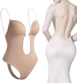 FACAIAFALO Invishaper - Plunge Damen BH RüCkenfreie Body Tiefen RüCkenausschnitt, Shapewear Formende Bodys Bodysuit mit Haken Shaping Unterwäsche Rückenfreier BH Tiefer V Ausschnitt (01#Beige, M) von FACAIAFALO