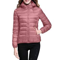 FACAIAFALO Leichte Daunenjacke Mit Kapuze Damen Steppjacke Leichter Daunenmantel Damen Winter Daunen Winterjacke Ultraleichte Dünne Steppjacken Frauen Federleichte Softdaunenjacke (08 Rosa, XXL) von FACAIAFALO