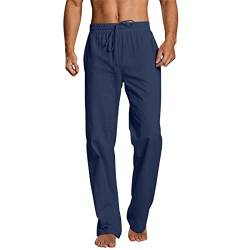 FACAIAFALO Modaworld Hosen Herren Leinen Baumwolle Lange Sport Straight Regular Fit Strandhose aus Baumwollmischung Leicht Sommerhose Jogginghose Loose Fit mit Kordelzug Seitentaschen, X Marine, XXL von FACAIAFALO