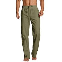 Modaworld Hosen Herren Leinen Baumwolle Lange Sport Straight Regular Fit Outdoor Strandhose aus Baumwollmischung Leicht Sommerhose Jogginghose Loose Fit Freizeithose mit Kordelzug Seitentaschen von FACAIAFALO