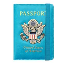 FACATH Passport Holder Cover Case Travel Wallet Case Passport Cards Protector Leather Card Case RFID Blocking Travel Accessories Dokument Organizer, Himmelblau, RFID-blockierend von FACATH