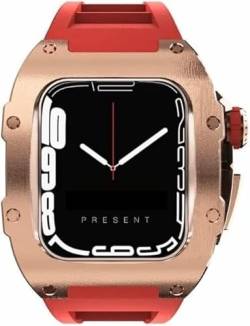 FACDEM Fluorelastomer-Armband, Titan-Uhrengehäuse, Nachrüst-Set, für Apple Watch Serie 8, 45 mm, RM Mod Kit, 44 mm, Metallrahmen, Gummiband mit Edelstahlverschluss, für Herrenuhrenzubehör, 44mm, Achat von FACDEM