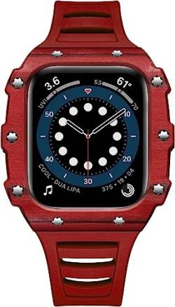 FACDEM Luxuriöses Kohlefaser-Mod Kit Rm Uhrengehäuse, Gummibänder, für Apple Watch Serie 8/7, 45 mm, 44 mm, Stoßstange 40 mm, stoßfestes Gehäuse, Fluorelastomerband, Uhrenzubehör für Männer und von FACDEM