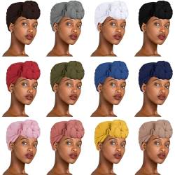12 Farben afrikanische Kopfwickel für schwarze Frauen – Bohemian Haar Schal gebunden Mode Jersey Turban 180 x 80 cm Headwraps Schals Set von 12 von FACULX