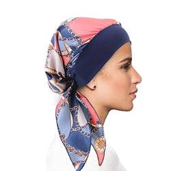 FADACHY Damen Chemo,Haarausfall-Turban,seidiges Kopftuch Einheitsgröße PaPastoral- Blau von FADACHY