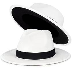 FADACHY Trendige Fedora-Hüte für Damen und Herren, breite Krempe, Filzhut, Kleid, Panama-Hut, zweifarbig, Fedora, Ein weiß-schwarz, Medium von FADACHY