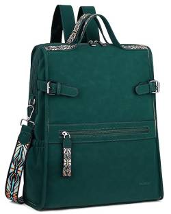 FADEON Laptop-Rucksack aus Leder für Damen, Designer-Damen-Arbeits-Reiserucksack mit Laptopfach, Wildleder grün, Reiserucksäcke von FADEON