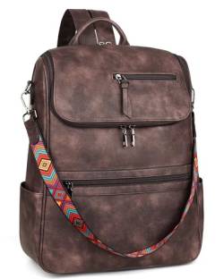 FADEON Laptop Rucksack für Damen Leder Reiserucksack mit Laptopfach Designer PU Schulter Laptoptasche, kaffeebraun, Reiserucksäcke von FADEON