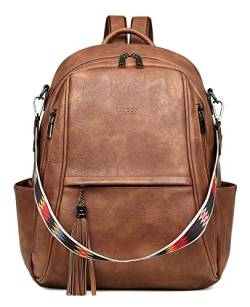 FADEON Leder-Rucksack für Damen, modische Rucksäcke, Designer-Schultertasche mit mehreren Taschen, L - Brauner Retro-Stil, Large 15-in Height, Laptop-Rucksack aus Leder für Damen, von FADEON