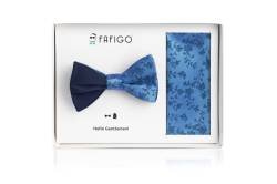 "Grillo", Fliege Einstecktuch Set in Blau und Flora aus Seide von FAFIGO