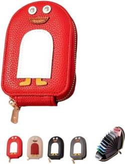 Niedliche Pinguine PU Kreditkarte Münze Geldbörse, Frauen PU Leder Brieftaschen kleine Geldbörsen, Kreditkarteninhaber mit Reißverschluss, Leder Münzgeldbörse (Rot) von FAFOUR