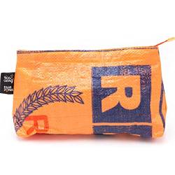 Rice & Carry Kosmetiktasche - Kulturbeutel klein aus Recycling-Material - Upcycling Schminktasche aus Reissäcken in Orange von FAIR ZONE