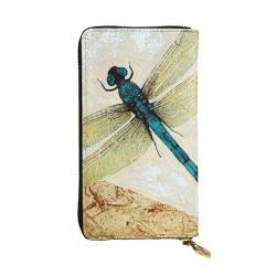 Dragonfly Flying Printed Leather Wallet, Zippered Credit Card Holder Unisex Version von FAIRAH