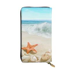 FAIRAH Beach Shells Starfish Printed Leather Wallet, Zippered Credit Card Holder Unisex Version von FAIRAH