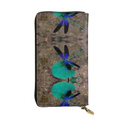 FAIRAH Black and Blue Dragonfly Printed Leather Wallet, Zippered Credit Card Holder Unisex Version von FAIRAH