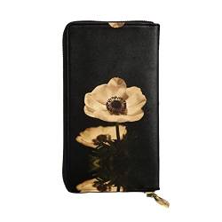 FAIRAH Blooming Flowers Black Printed Leather Wallet, Zippered Credit Card Holder Unisex Version von FAIRAH