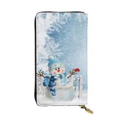 FAIRAH Christmas Snowman Printed Leather Wallet, Zippered Credit Card Holder Unisex Version von FAIRAH