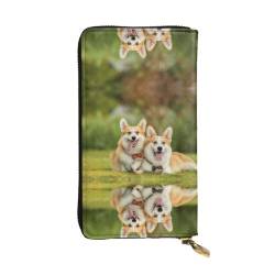 FAIRAH Cute Corgi Printed Leather Wallet, Zippered Credit Card Holder Unisex Version von FAIRAH