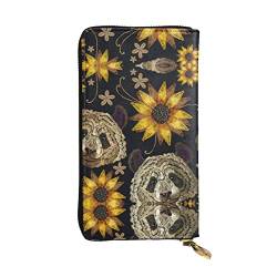 FAIRAH Cute Panda Sunflower Printed Leather Wallet, Zippered Credit Card Holder Unisex Version von FAIRAH