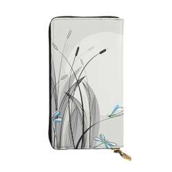 FAIRAH Dragonflies On Flowers and Branches Printed Leather Wallet, Zippered Credit Card Holder Unisex Version von FAIRAH