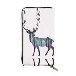 FAIRAH Elk Silhouette Printed Leather Wallet, Zippered Credit Card Holder Unisex Version von FAIRAH