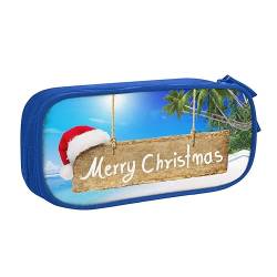 FAIRAH Frohe Weihnachten gedruckt große Kapazität Doppelschicht Reißverschluss Stifttasche, Schreibwaren Aufbewahrungstasche, blau, Einheitsgröße, Schulrucksack von FAIRAH
